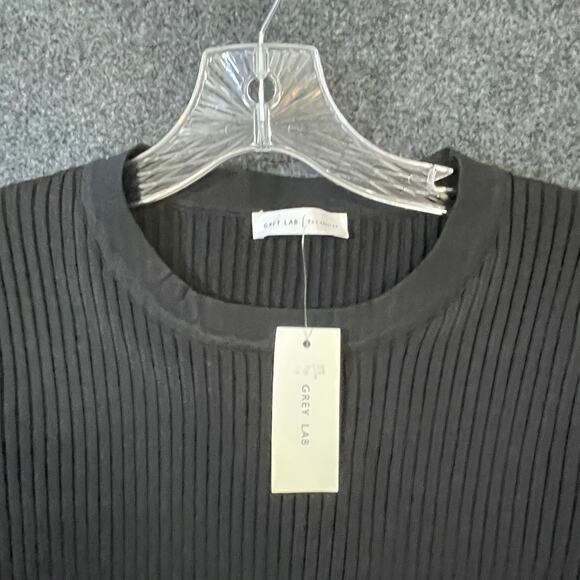 Grey Lab Black Ribbed Knit Top Women’s Size Small 3/4 Sleeve Stretch Minimalist - Picture 3 of 8